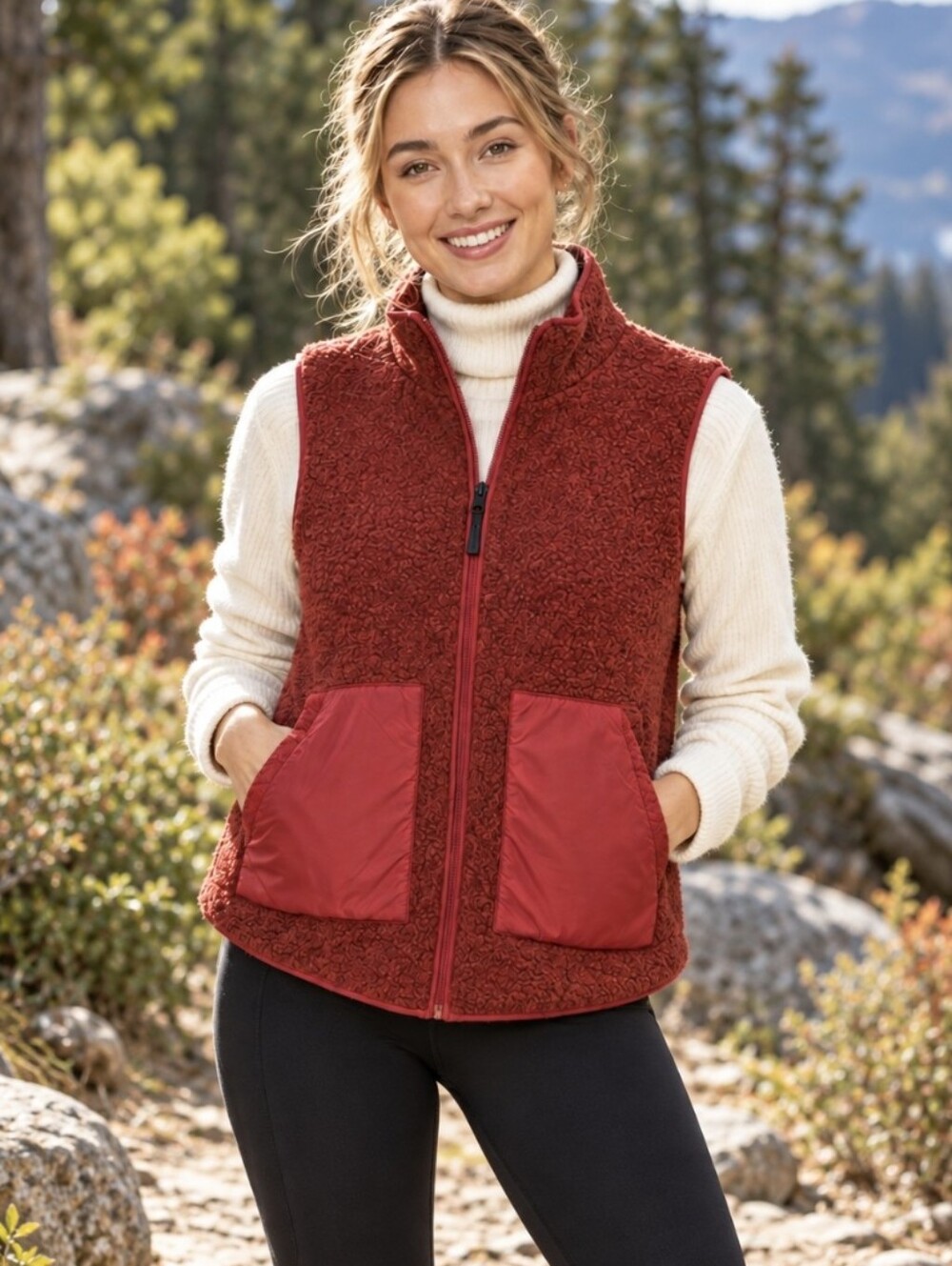 SmartWool Anchor Line Sherpa Reversible Vest Full Zip Red Women's Sz S Gorpcore